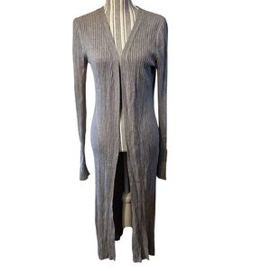 Prologue Cardigan Sweater Small Taupe Ribbed Open Front Duster Rayon Nylon Slits